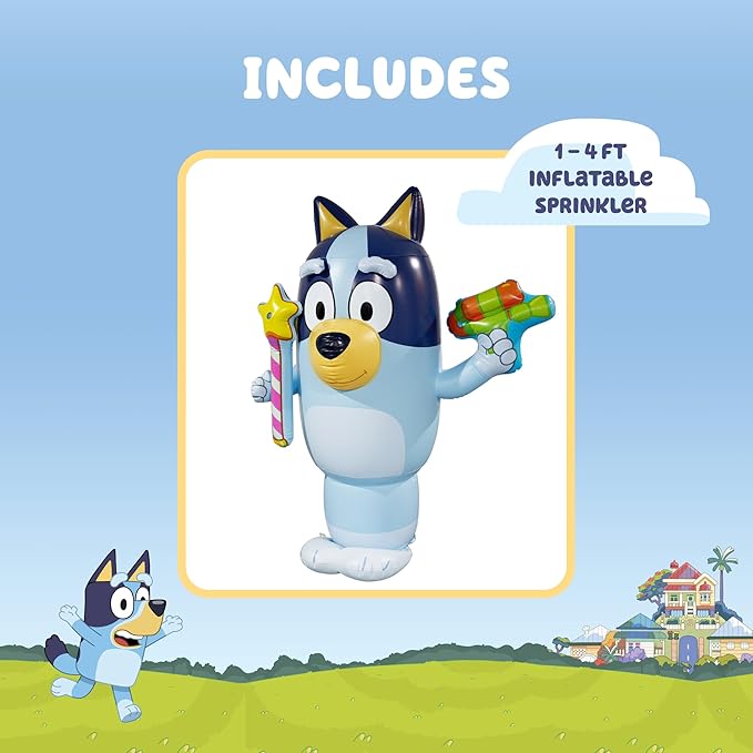BLUEY Sprinkler for Kids, 48” Inflatable Water Sprinkler Toy for Summer Outdoor Fun, Lawn Sprinkler Toy and Bluey Party Decoration for Kids