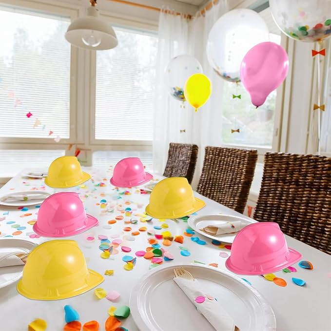 Haysandy Construction Hats Bulk Plastic Construction Party Hats Soft Worker Caps for Boys and Girls Toddler(Yellow and Pink,100 Pcs)
