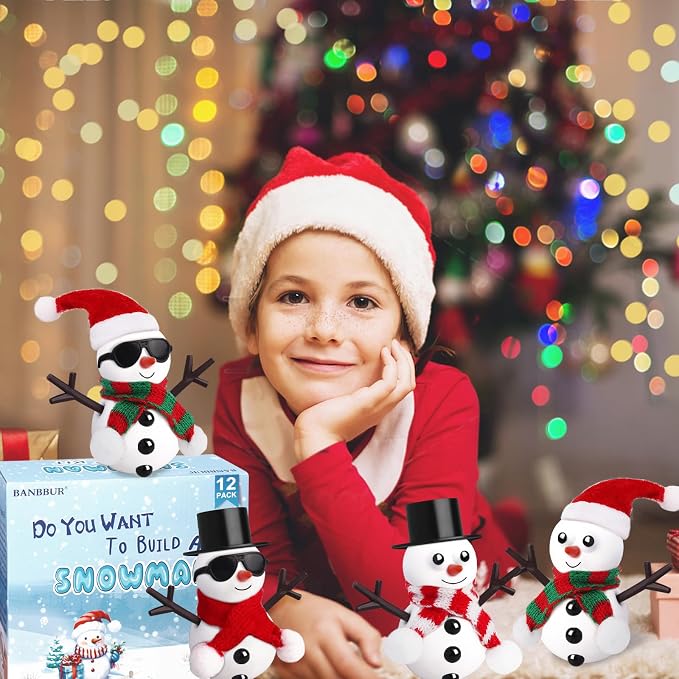 BANBBUR 12 Pack Christmas Stocking Stuffers for Kids,Christmas Crafts for Kids,Modeling Clay DIY Build a Snowman Crafts Kit Bulk Christmas Stocking Stuffers Gifts Activities