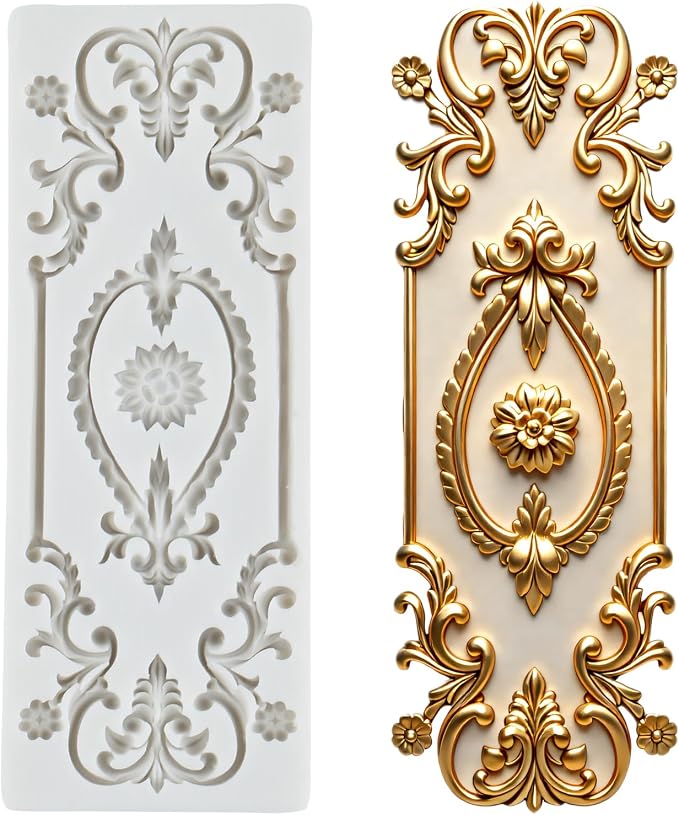 Baroque Polymer Clay Mold Curlicues Scroll Relief Lace Silicone Molds Vintage Relief Flower Filigree Mold for DIY Crafts Epoxy Resin Casting Air Dry Polymer Clay Plaster Jewelry Making
