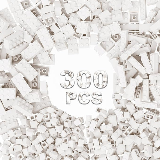 300 Pcs Classic Building Bricks, White Bulk Bricks,Compatible with Lego and Major Brands Parts and Pieces, Creative Building Block Toys for Boys Girls Ages 6 7 8 9 10 Year Old