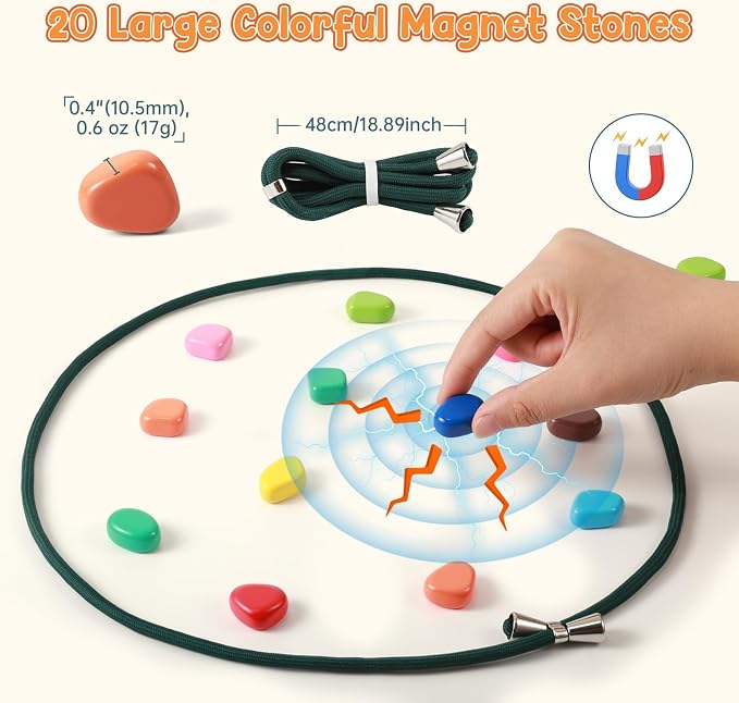 ESENHARBER Magnet Game with String, 20 Colorful Magnet Stones for Family and Party, Magnetic Chess Game