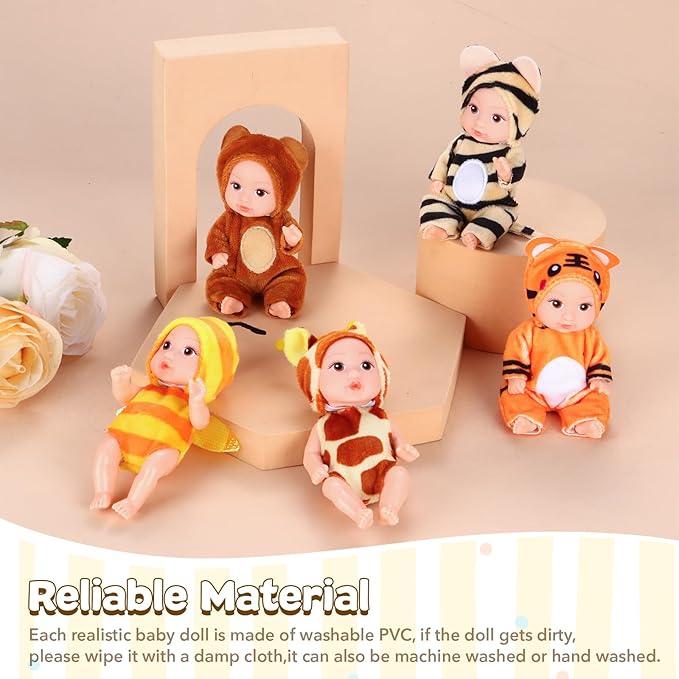 Vueos 10 Pcs 4 Inch Mini Baby Dolls Playset Lifelike Realistic Baby Dolls with Handmade Animal Clothes Cute Small Baby Doll Gifts Set for Toddlers Girls Kids 3+