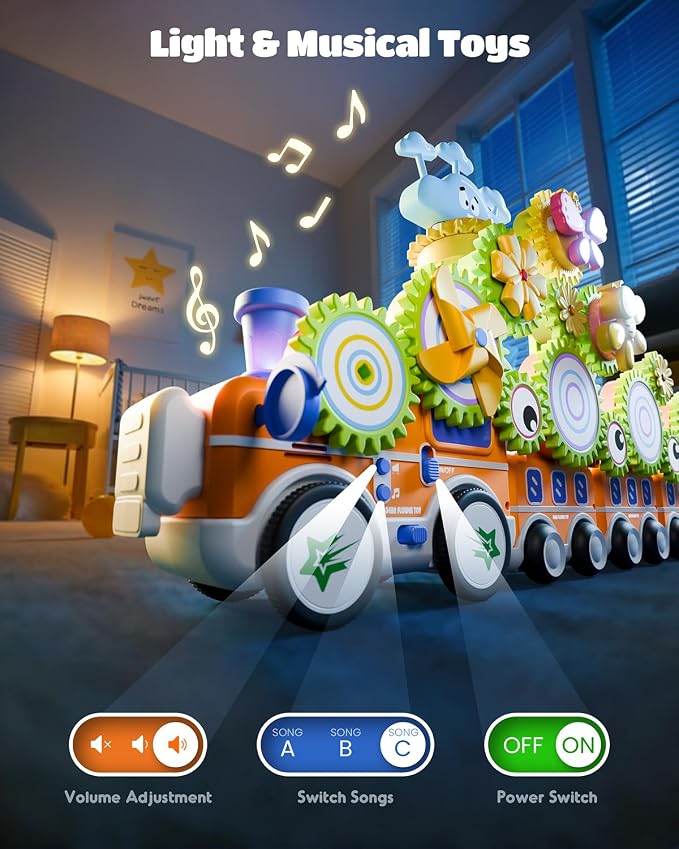 LIGHTDESIRE Toddler Toys Montessori Musical Train Set Gear Building Toys | Creative STEM Toys for 3 4 5 6 Years,Lights Electric Rotating Gear Learning Toys,Birthday Gifts for Toddler Boy Girl,Deluxe