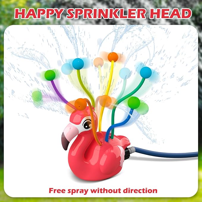 Water Sprinkler Toy for Kids, Outdoor Spinning Sprinkler with Wiggle Water Tubes, Connects to Garden Hose, Backyard Lawn Splash Toy for Summer Outdoor Play, Flamingo