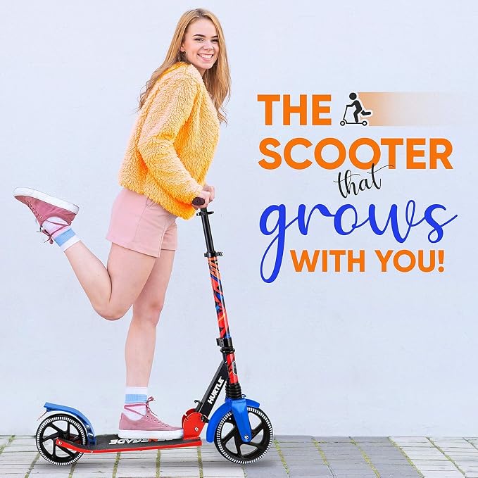 Hurtle Renegade Kick Scooter for Kids, Teenagers & Adults - 2-Wheel Folding Scooter with Adjustable T-Bar Handlebar - Alloy Anti-Slip Deck