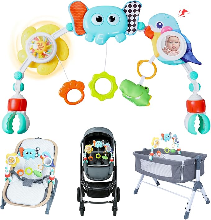 Orzbow Adjustable Stroller Hanging Toys, Arch Crib Mobile with Fascinating Toys to Stimulate Baby's Senses and Develop Motor Skills, Baby Mobile for Bassinet, Car Seat & Bouncer, Elephant