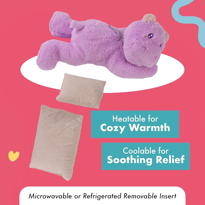 Lilly's Love Heatable & Coolable Lavender Scented Weighted Stuffed Animal - Microwavable Heatable Pad for Kids & Adults - Machine Washable Plushie - Calming Stuffed Animal for Anxiety - Hippo