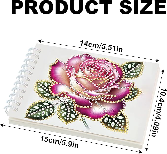 2 Pcs Rose Flower Diamond Painting 80 Pages Notebook for Adults,Flower Diamond Art Journal and DIY Sketchbook, Diamonds Art Kit Supplies,Gift for Beginners, Craft Lovers, Artists. (Rose)