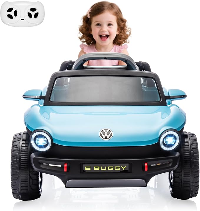 GarveeLife 12V Kids Ride On Car Licensed Volkswagen Beetle Electric Ride On Toy for Toddlers 4 Wheeler Vehicle with Parental Remote, Battery Level Display, LED Lights, USB, Horn, Music, Blue