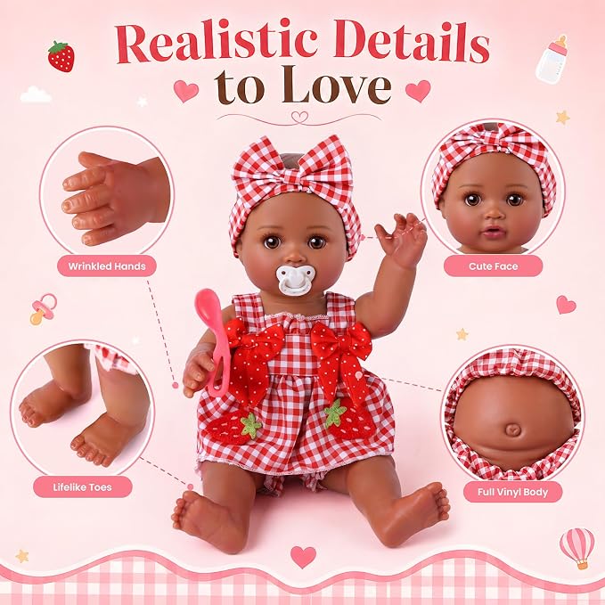 BABESIDE Black Baby Dolls Set - 15 Inch Soft Full Vinyl Washable Realistic Baby Doll with Feeding Accessories, Poseable Real Life Baby Dolls, Interactive Play Toy Gift for Kids Age 3+