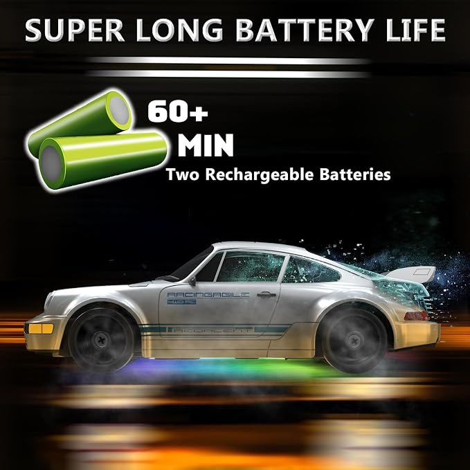Remote Control Car RC Drift Car 2.4GHz 1:24 4WD 15KM/H High Speed Racing Sport Car with LED Lights Drifting Tire Racing Sport Toy for Adults Boys Girls Kids Gift 2Pcs Rechargeable Batteries