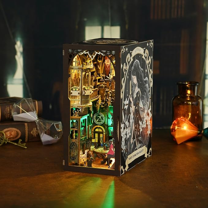Book Nook Kit DIY Miniature House Dollhouse 3D Puzzle | Booknook Bookend Bookshelf Decor Tiny House Model Build with Tarot View, Gifts for Family and Friends
