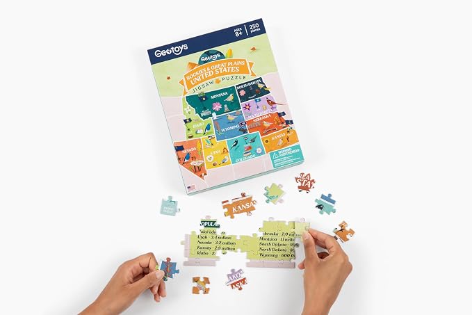 Geotoys Rockies & Great Plains Region Jigsaw Puzzle - Educational and Interactive Map Game - 250 Piece Puzzles - Jigsaw Puzzles for Kids Ages 8-12 - Kids Puzzle Games with Colorful Landmarks
