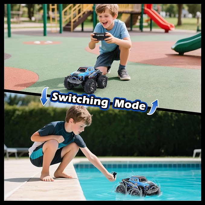 QXHOL Waterproof Monster Truck Gesture RC Car, 4WD Amphibious Hand Controlled Remote Control Toy for Kids, All-Terrain Off-Road Vehicle for Boys Ages 6-7 8 9 10 11 12 Year Old, Present