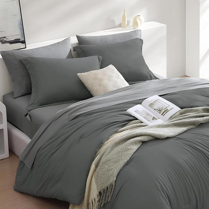 WRENSONGE Full Size Comforter Sets- 7 Pieces Soft Bed in a Bag with Fitted Sheet, Flat Sheet, 2 Pillow Shams, 2 Pillowcases, Warm Bedding Sets for All Season