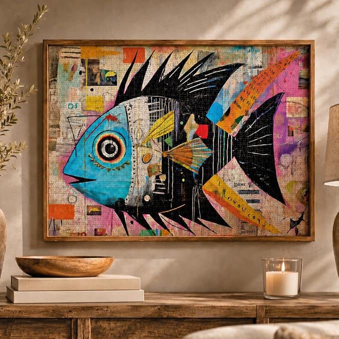 Cross & Glory - Angelfish Abstract - 1000 Piece Jigsaw Puzzle for Adults | Vibrant Artistic Marine Design | Unique Gift | Challenging Brain Teaser