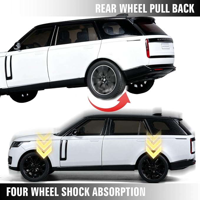 Toy Car Model 1/24 Diecast Cars Compatible with Land Rover Range Rover Off-Road SUV Model Car Kits for Adults and Boys Metal Toy Cars for Kids Age 3+ Pull Back Cars with Lights and Sounds（Black-White）