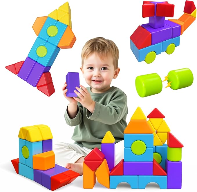 Pairez Toys Magnetic Building Blocks, Large Magnetic Blocks in Multiple Shapes, Creative Building Toys for Preschool Learning, Montessori & Sensory Magnet Toys for Kids Ages 4-8 (36 PCS)