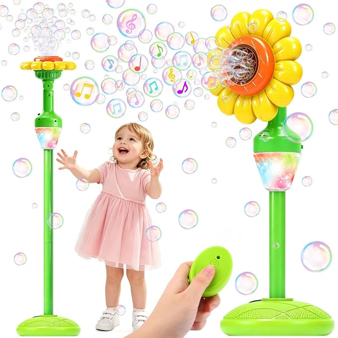 Bubble Machine Toys for Kids: Remote Control Bubble Blower Torch with Light Music, Rechargeable Adjustable Height Bubbles Wand Boys Girls Outdoor Toys for Wedding Summer Camping Backyard Party Easter