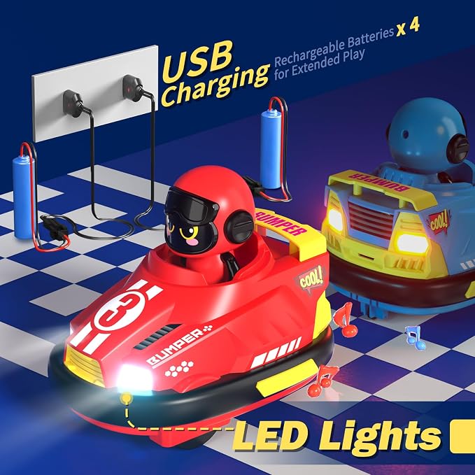 bessome Cute Cartoon Remote Control Bumper Car Toy Set of 2 Players Football Games|Toddlers Mini RC Car Toys with Light & Sound & 360°Rotating|Christmas Birthday Gifts for 3 4 5 Year Old Boys Girls