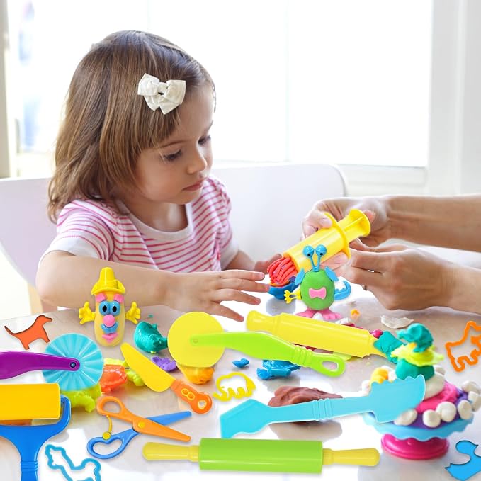 LCY WEDSHI Dough Tool Set, 47 Pcs Dough Tools Sets for Kids Ages 4-8, Dough Accessories Includes Animal Molds, Cutters Roller, Rolling Pins, Safety Scissors, Plastic Knife