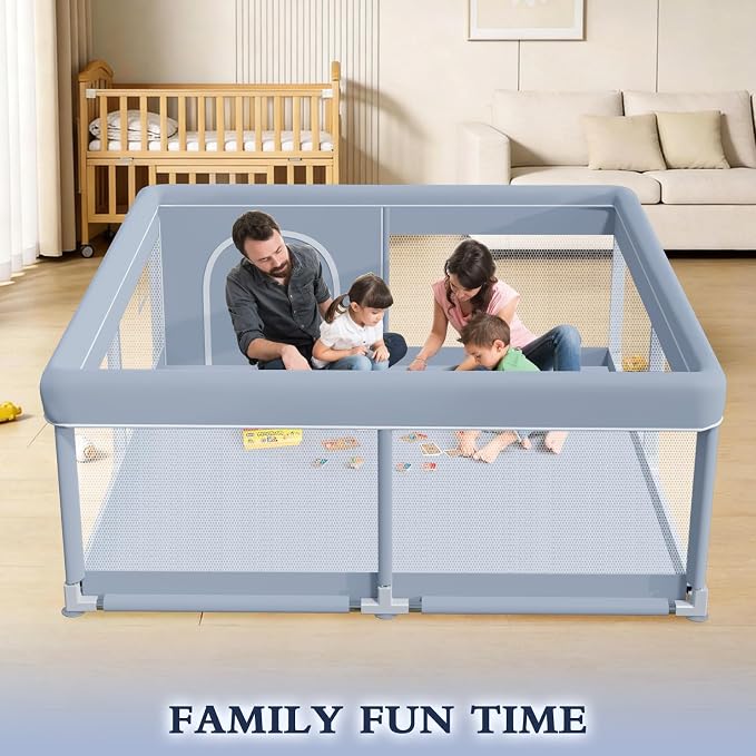 XVISHX 50 x 50 Inch Baby Playpen, Playpen for Babies and Toddlers, Baby Play Pen Playard for Indoor & Outdoor Active Center Game Fence, with Skin-Friendly Fabric and Soft Breathable Mesh, Grey