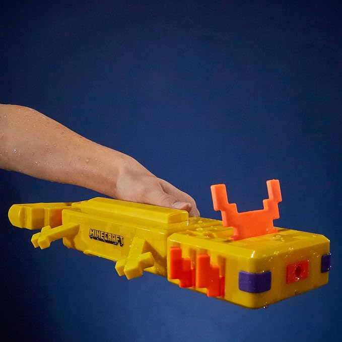 Nerf Super Soaker Minecraft Axolotl Water Blaster, Minecraft Axolotl Mob Design, Outdoor Water Toy, Outdoor Games for Kids