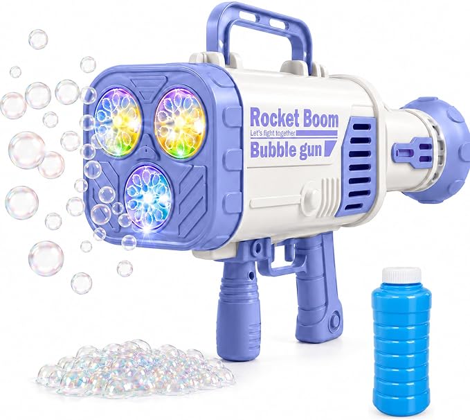 Blue LED Bubble Machine for Boys, Kids Bubble Blower | Blue LED bubble machine with high-output bubbles for backyard, pool, beach, and party fun; great gift for kids age 3+.