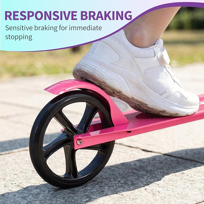Kick Scooter for Ages 6+,Foldable Lightweight 8IN Big Wheels Scooter for Kids, Teen and Adults, 3 Adjustable Levels