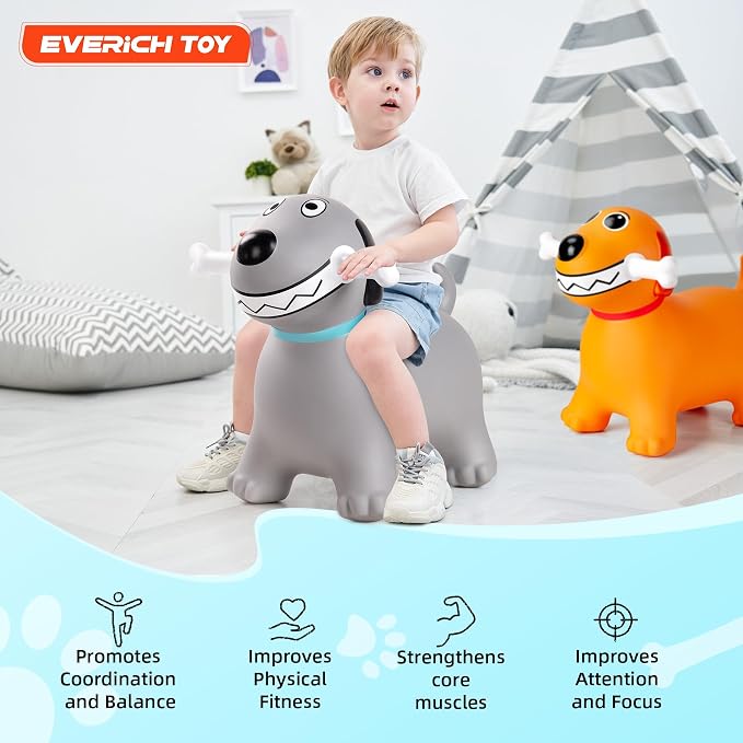 Bouncy Dog Hopper Toys for Toddlers, Inflatable Jumping Animals Hopper, Inflatable Ride on Bouncer Hopping Gifts for Boys Girls 18 Months 2 3 4 5 6 Years Old