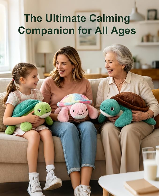 gnomantic Turtle Weighted Stuffed Animals - 22 Inch 4.5 Pounds Weighted Plushies Sea Turtle Stuffed Animal - Big Tortoise Plush - Cute Plush Toys Gifts for Kids & Adults (Rainbow)