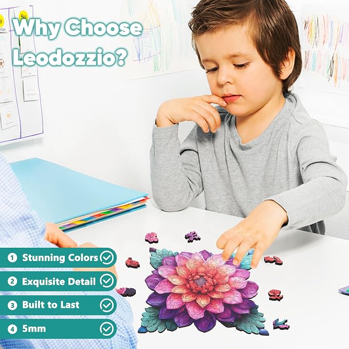 Leodozzio Lotus Wooden Jigsaw Puzzle for Adults 500 Pieces, 5MM Thick Unique Shaped Flower Wood Puzzle, Home Wall Decor, Family Game, 15.9 x 15.9 Inch