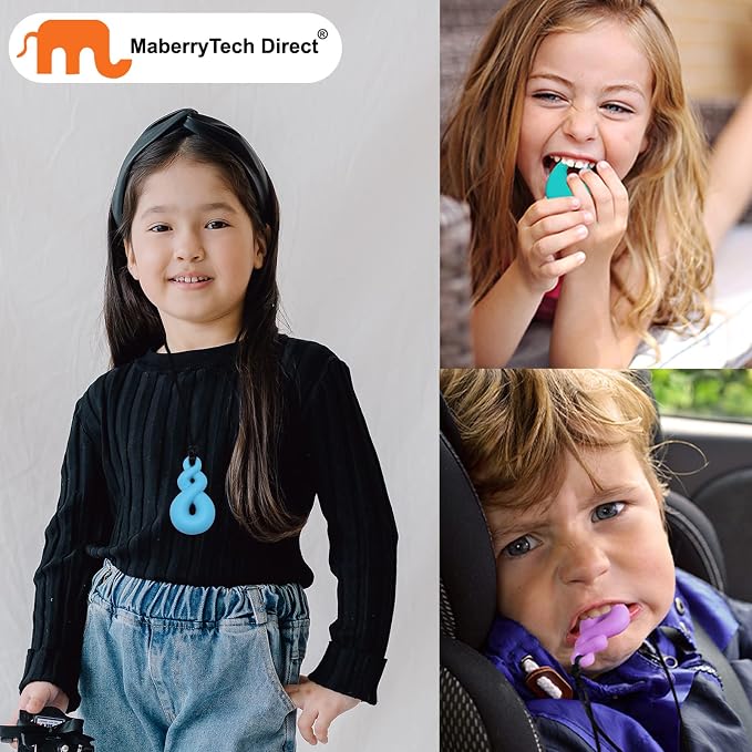 Chew Necklace for Boys and Girls, Silicone Chewy Necklace Sensory Toys for Kids Teardrop Twist Pendants, Chewing Toys for Autism or Oral Motor Special Needs BPA Free - 4 PCS Set