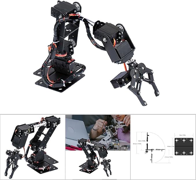 6DOF Robot Mechanical Arm Kit, Programming Robotic Clamp Hand Claw with 6 Servo Motors, 180 Degree Angle Manipulator Industrial Robot Parts for College Teaching
