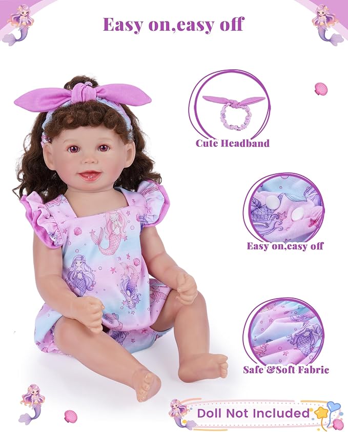 BABESIDE Reborn Baby Doll Clothes for 18-20 Inch Dolls,Mermaid Outfit Set, Cute Baby Doll Accessories for Reborn Girl Dolls