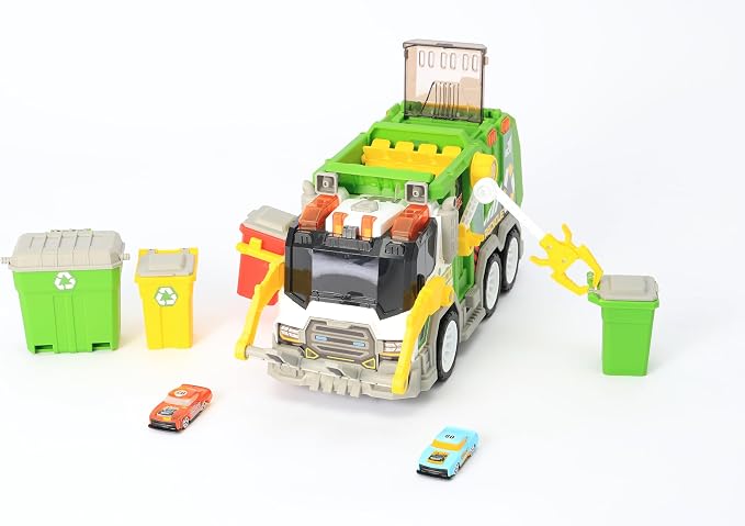 Truck Toy Set for Boys Girls Kids Toddler Gift of Easter Basket Stuffers | 4 bins, 2 launch cars, side clamp, top disposal. Friction power. Indoor/outdoor. Sparks exploration & new play ideas