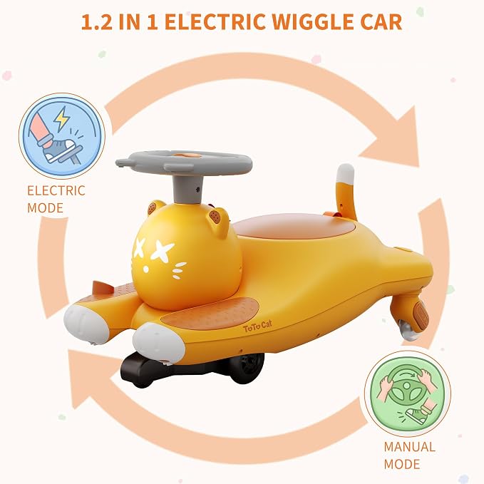 Garvee Electric Wiggle Car for Kids, 2-in-1 Ride On Swing Car with Pedal, 360 Degree Steering, 2 Speeds, Bluetooth, Flashing Wheels, Anti-Tip Design, Rechargeable Battery, Ages 3+, 6V
