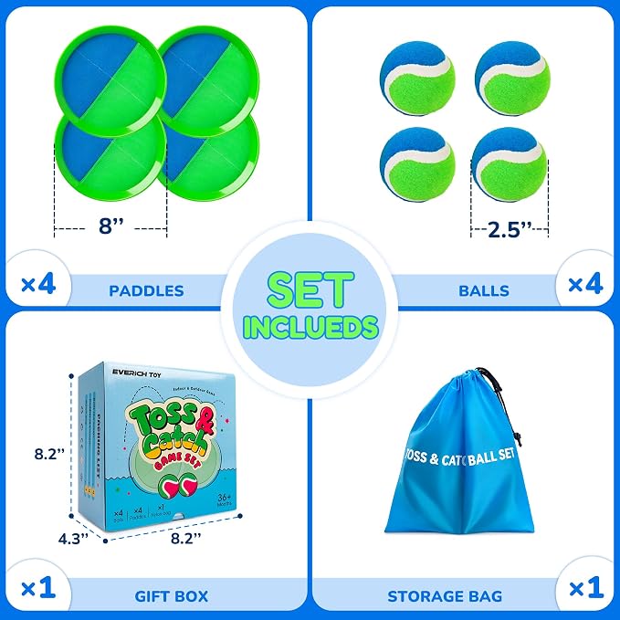 Upgraded Toss and Catch Ball Game Set, Beach Pool Toys Outdoor Games for Kids Toys, Outside Family Lawn Yard Games, for Boys Girls 3 4 5 6 7 8 9 10 11 12 Years Old