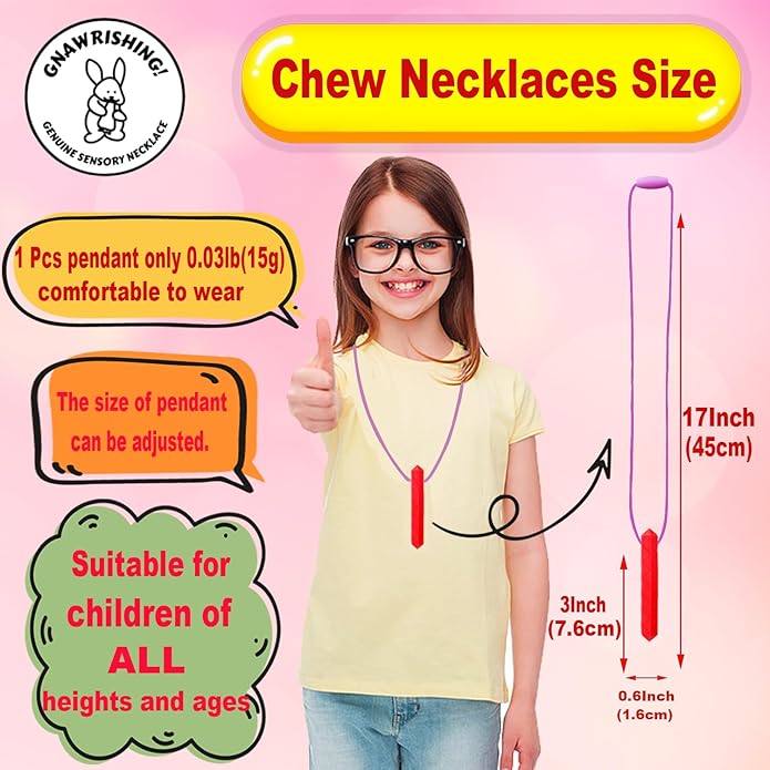 Sensory Chew Necklace, 8 Pack Diamond Chew Necklaces for Sensory Kids, Made from Food Grade Silicone for for Autistic, ADHD, Oral Motor Boys and Girls Children (Rainbow Color)
