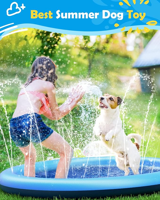 Peteast Splash Pad for Dogs, 107" Anti-Slip Dog Pool Dog Splash Pad Sprinkler Pool,Thicken Doggie Pool Summer Outdoor Water Toys Backyard Fountain Play Mat