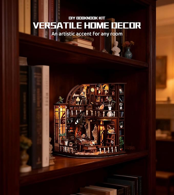 Roroom 3D Puzzles for Adults, Vintage Book Nook Kit with LED Light, Wooden DIY Miniature House Kit for Bookshelf Decor-Creative Crafts for Family and Friends