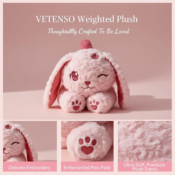 Weighted Stuffed Animal Dog, 18" Weighted Plush Dog 2.6 lbs, Cute Pink Puppy Plush Toy, Soft Kawaii Stuffed Animal for Kids Adults, Bedtime Cuddles & Gifts
