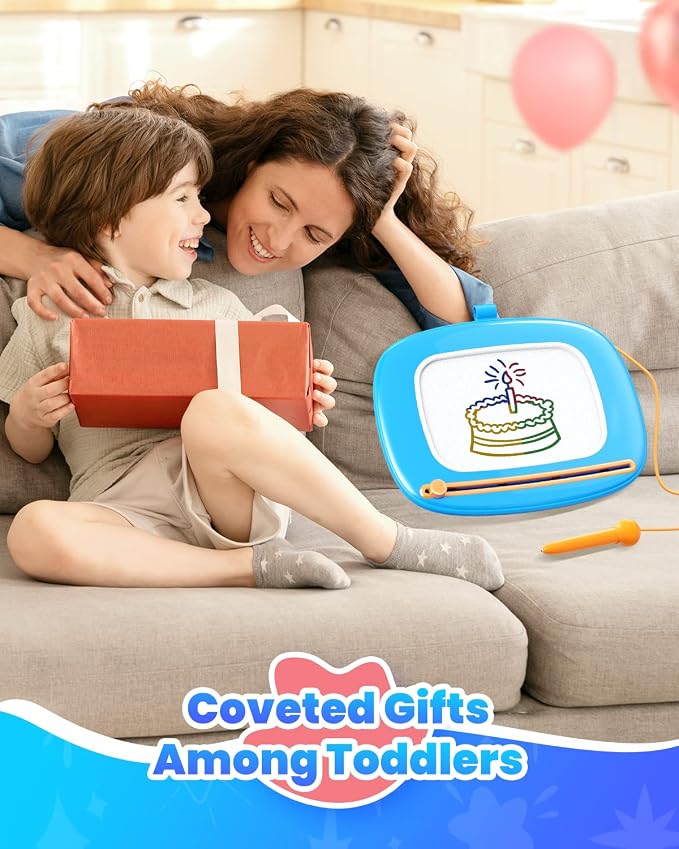 Seimome Toddlers Toys Ages 1-3, Magnetic Drawing Board, Doodle Board Pad Learning and Educational Toys for 18 Months Baby, 1-3 Yr Kids Birthday Gifts- Blue