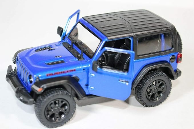 KiNSMART - Jeep Wrangler Rubicon Off Road 4x4 5 inch 1:34 Scale Die Cast Model Replica Toy Car (Blue Hardtop)