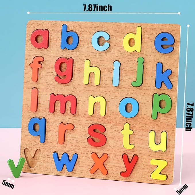 Wooden Puzzles for Toddlers, 2 Pack Alphabet Shape Wooden Puzzles for Kids Montessori Toddler Alphabet Number Shape Learning Puzzle for Kids 3 Years Over Boys & Girls