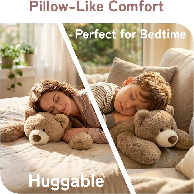 Niuniu Daddy 20" 3.3 lb Weighted Bear Stuffed Animal for Adults Kids, Giant Large Lying Teddy Bear Plush Toy, Soft Brown Bear Body Pillow for Sleeping, Gift for Christmas Birthday Holidays