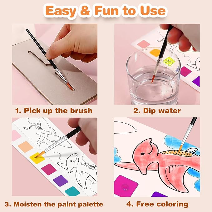 ZHOC Paint with Water Coloring Books for Kids, Pocket Mess Free Watercolor Painting Sets for Kids Ages 3 4 5 6 7 8+, Water Color Paint Set Arts and Crafts Gift for Boys Girls, Dinosaur