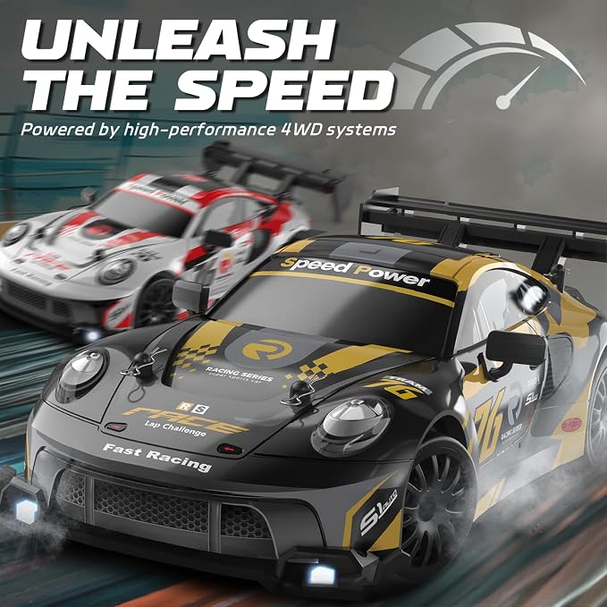 RC Drift Car, 1:24 Scale Remote Control Vehicle for Kids,2.4GHz 20KM/H 4WD High Speed RC Cars with LED Light, Two Batteries & Drifting Tires Racing Sport Toy Cars for Adults Boys Girls Kids 8606BK
