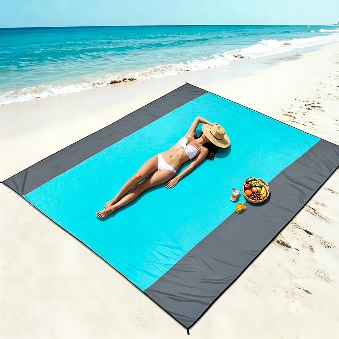 WIWIGO Beach Blanket Waterproof Sandproof Beach Mat 79" X 83"/10'x9'for 2-8 Adults Quick Drying Outdoor Picnic Mat Beach Accessories for Travel, Camping, Hiking